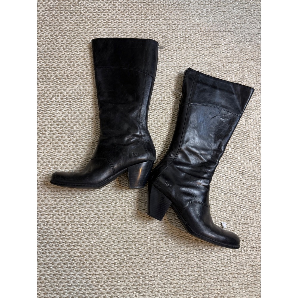 b.o.c. Women Black Leather Tall Knee High Block Heel Boots C17503 Size 10/42